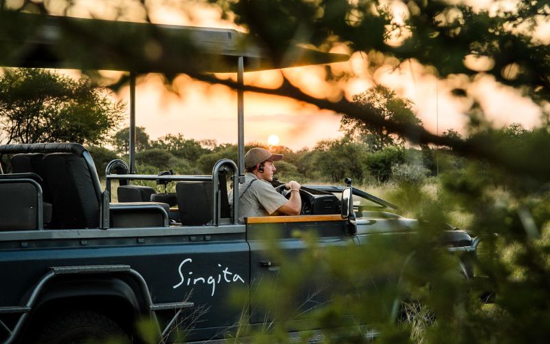The guide drives the game viewer on a Kruger safari.