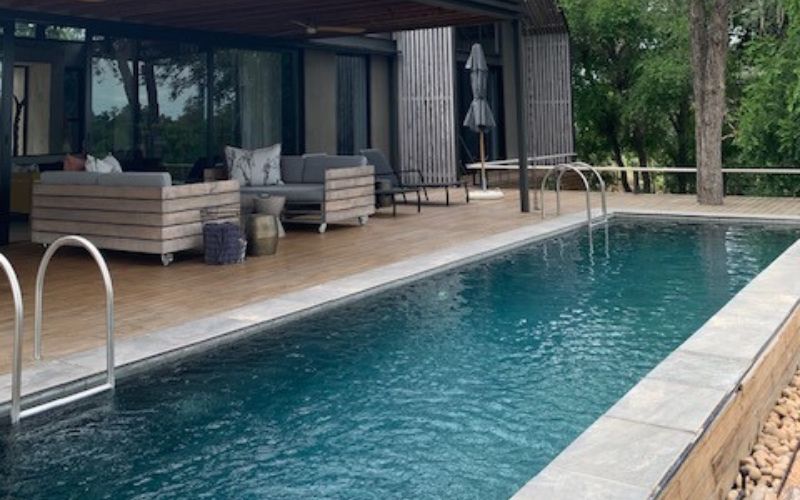 Difference between a safari lodge and a camp are the luxury amenities, like a private pool at a safari lodge.