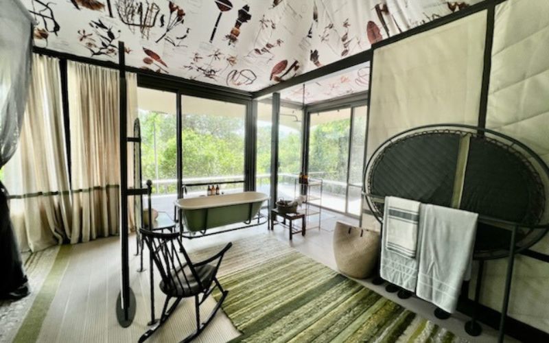 Luxury bathroom amenities and views.