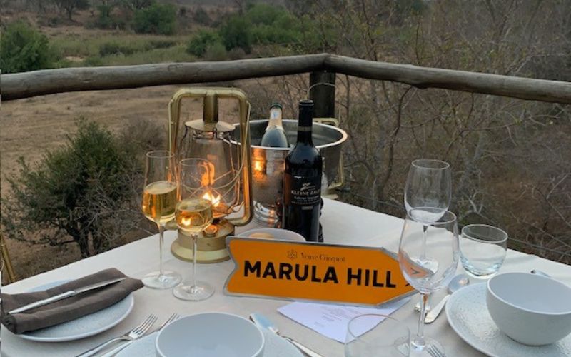 A luxury treehouse safari  at sunset with spectacular views.