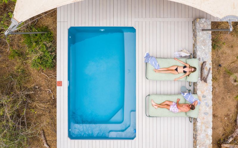 Luxury Safari Saseka Tented Camp- Chilling at the private plunge pool on the verandah.