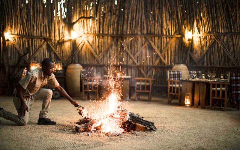 Food on Safari as the Boma fires are lit for the Boma meal.