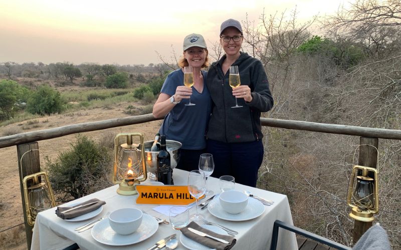Enjoying a glass of bubbles on our luxury treehouse safari.